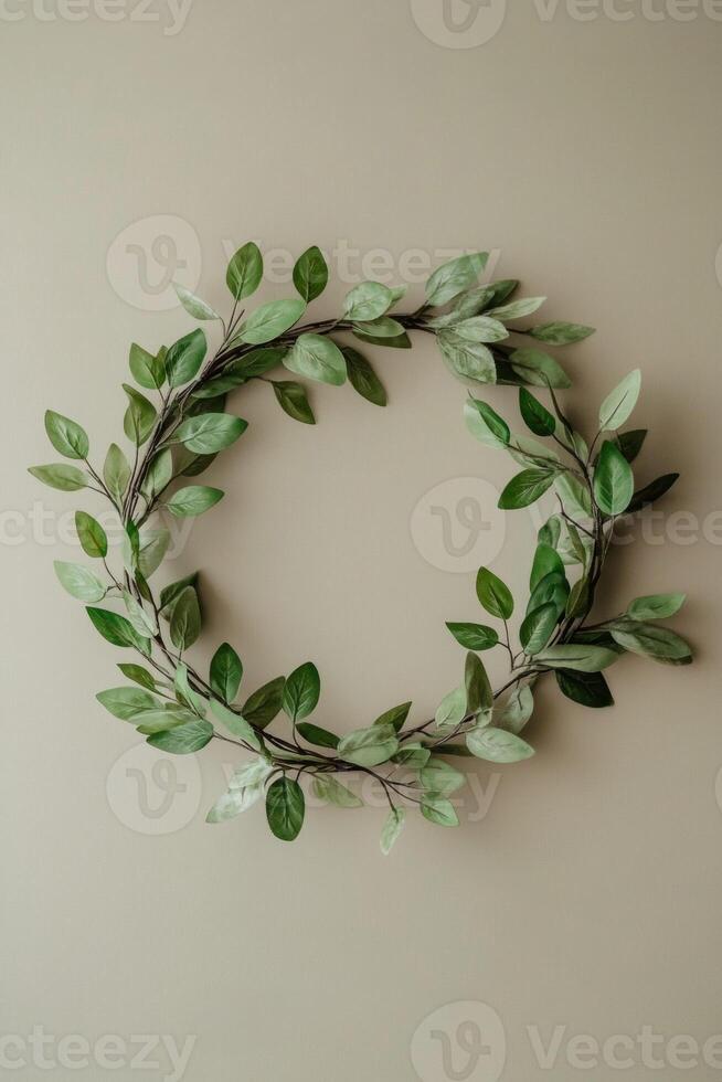 Elegant Green Leaf Wreath, Botanical Decor, Nature Photography, Home Interior Design photo