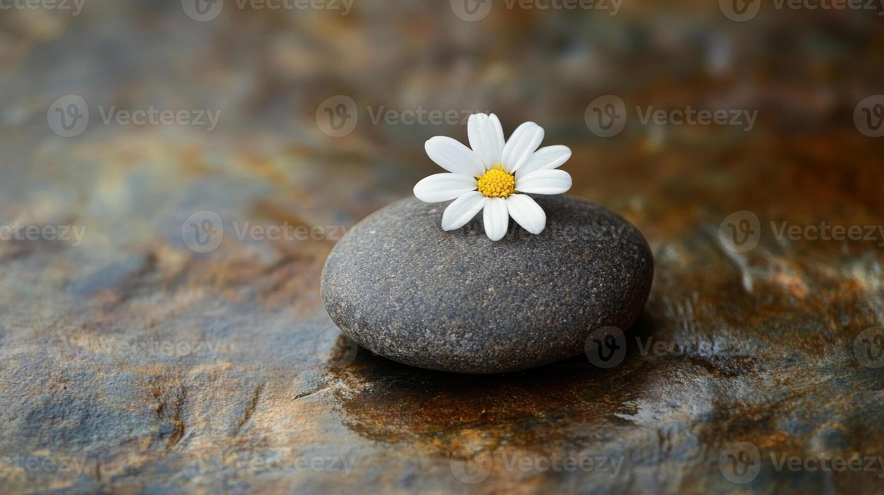 Serene Daisy on Smooth Stone, A Zen Garden Still Life Photography photo