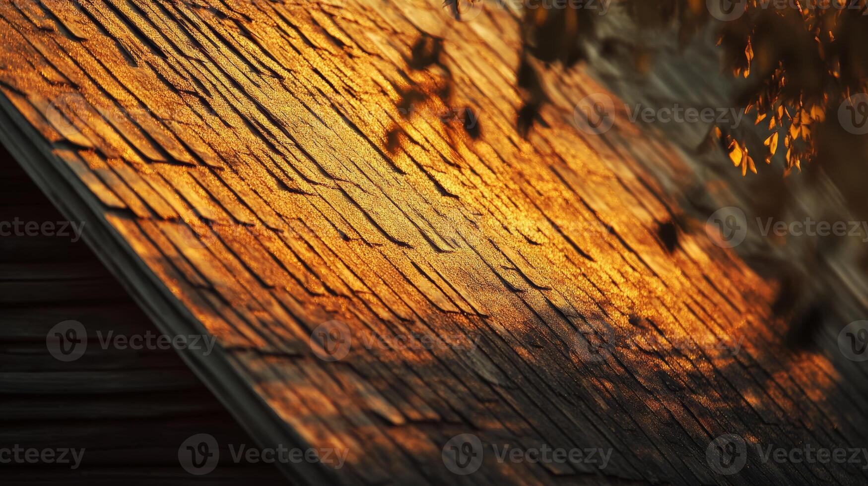 Sunset Reflection on Shingle Roof with Golden Light and Shadows photo
