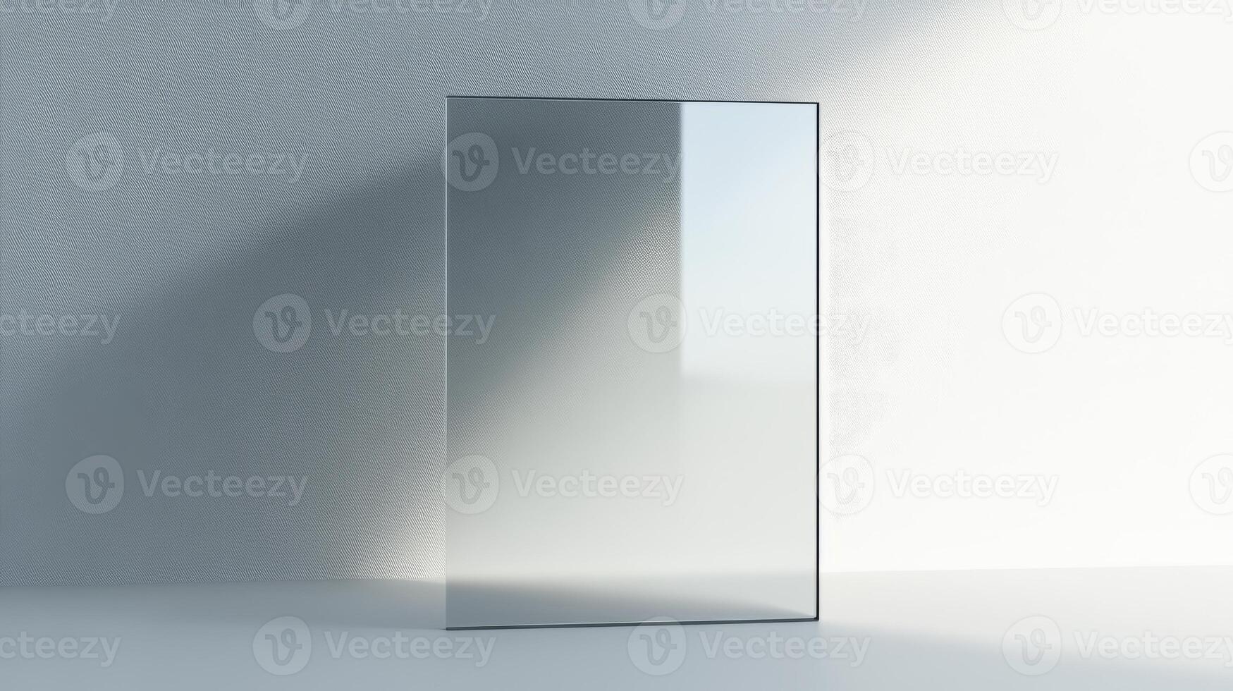 A glass box is sitting on a white surface. The box is rectangular and has a clear glass window photo