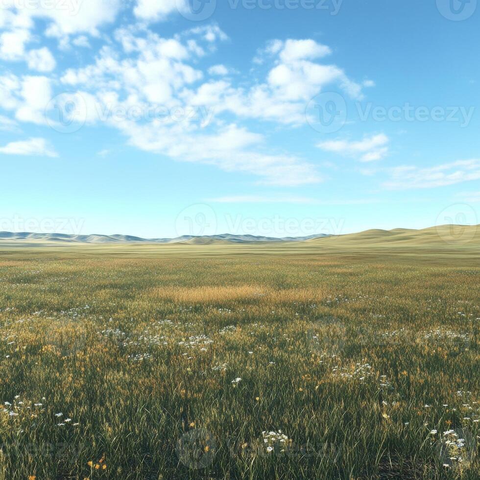 Vast Meadow Landscape Under a Sunny Sky photo