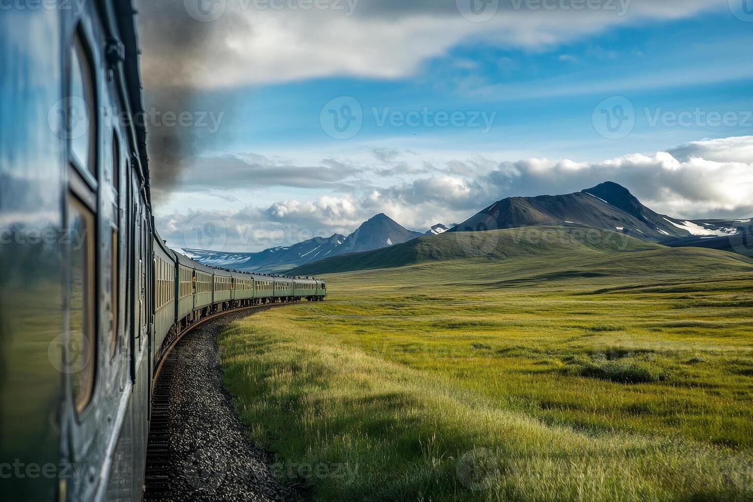 Majestic Train Journey Through Scenic Mountains photo