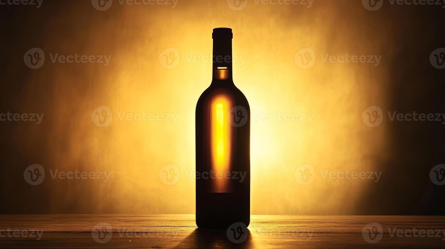A wine bottle silhouette set against a glowing golden background, perfect for themes of elegance, luxury, and fine dining. photo