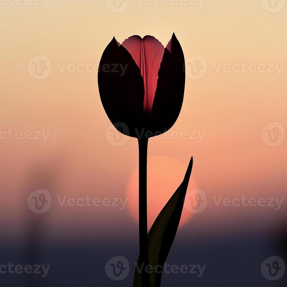 A single red tulip is the main focus of the image photo
