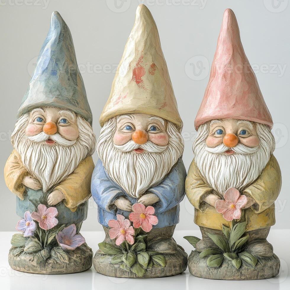 Charming Garden Gnomes with Spring Flowers, Whimsical Resin Figurines for Home Decor photo