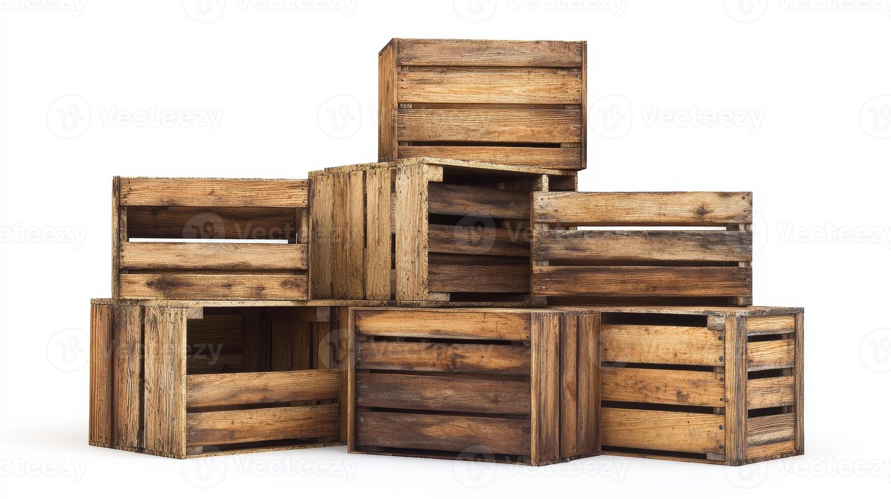 A stack of wooden crates with a white background photo
