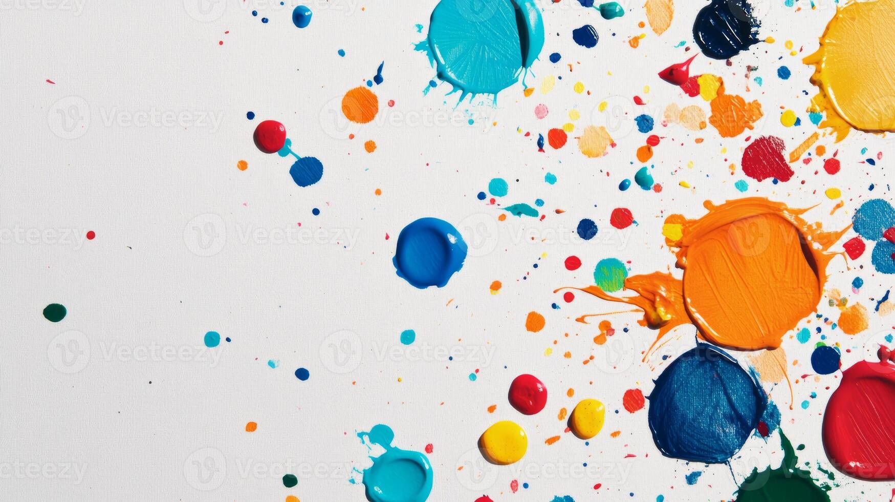 A vibrant abstract paint splatter on a white canvas, showcasing a mix of colorful dots and splashes. photo