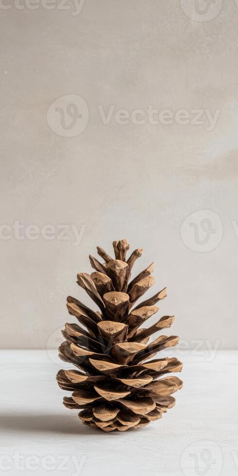Close-up of a Pine Cone on a Minimalist Background with Neutral Tones and Soft Lighting photo