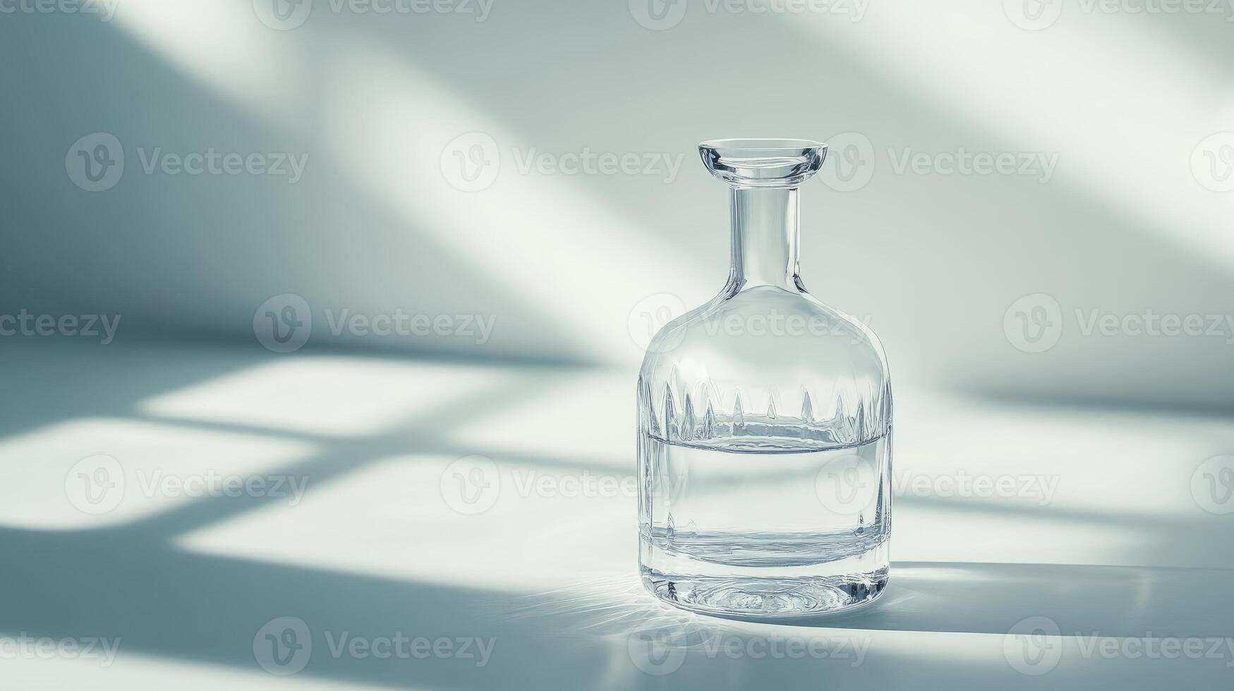 A clear glass bottle with water inside photo