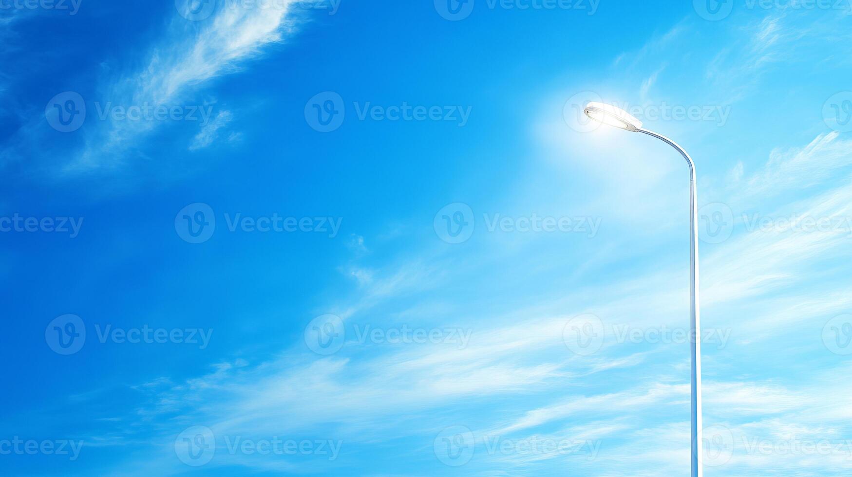 Minimalistic Street Lamp Against a Clear Blue Sky with Wispy Clouds on a Sunny Day photo