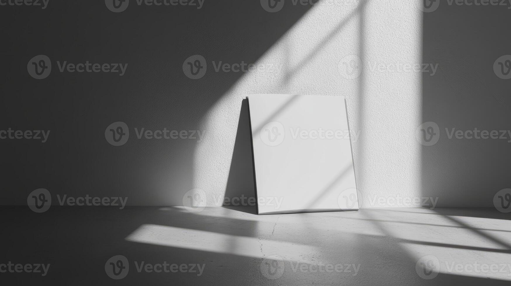 Minimalist Interior with Sunlit Shadows and Blank Canvas photo