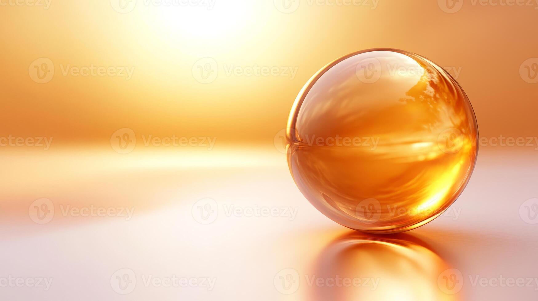 Stunning Abstract Image of a Golden Glass Sphere Reflecting Warm Sunlight on a Smooth Surface photo