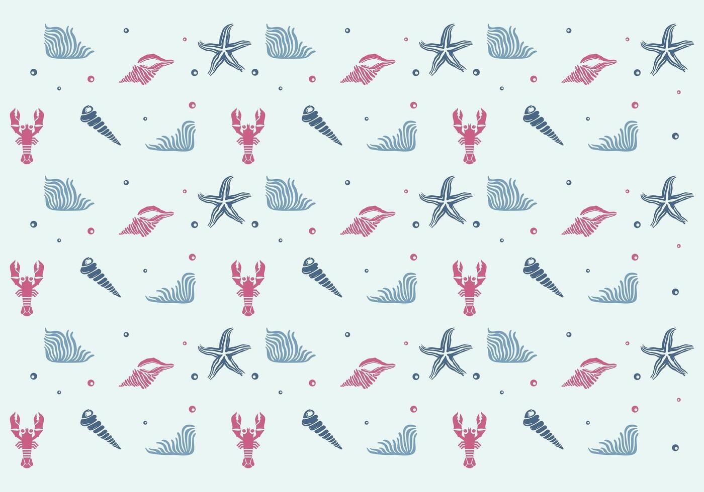 Marine life illustration pattern coral, shrimp, scallop, starfish, deep sea background layout silhouette print art editable vector