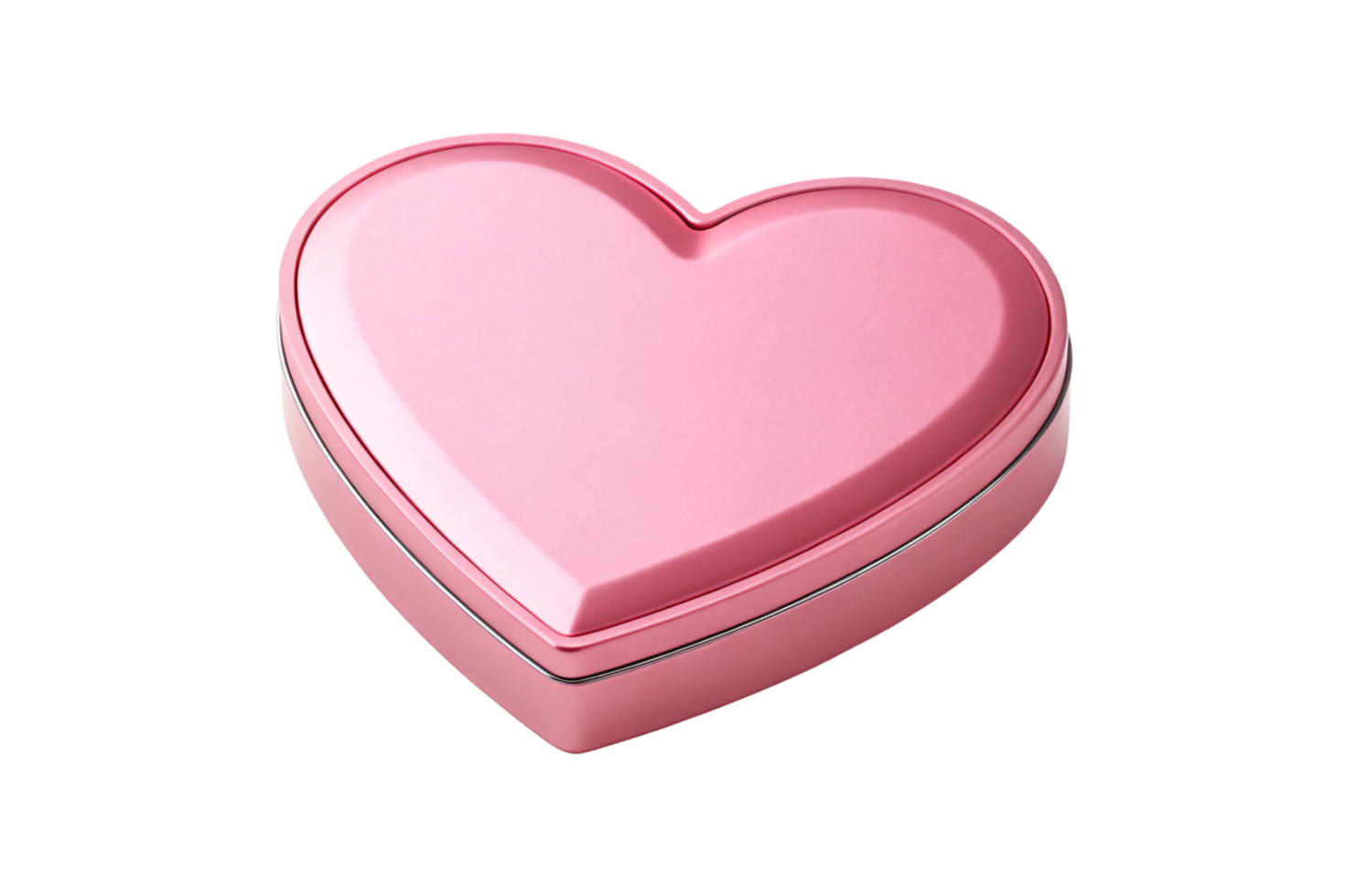 A soft matte pink heart-shaped box with a sleek silver outline, radiating charm and minimalistic elegance, perfect for a gift or keepsake png