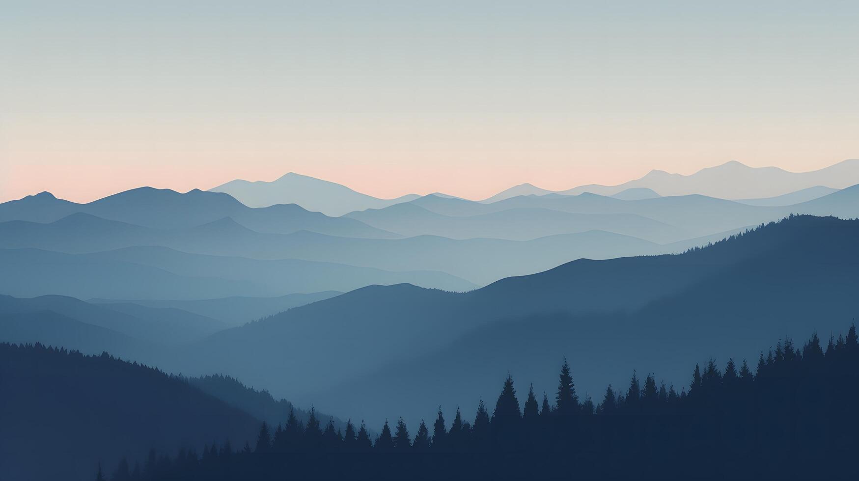 Misty mountain gradients at dawn nature landscape soft gray and cool tones serene environment wide viewpoint photo