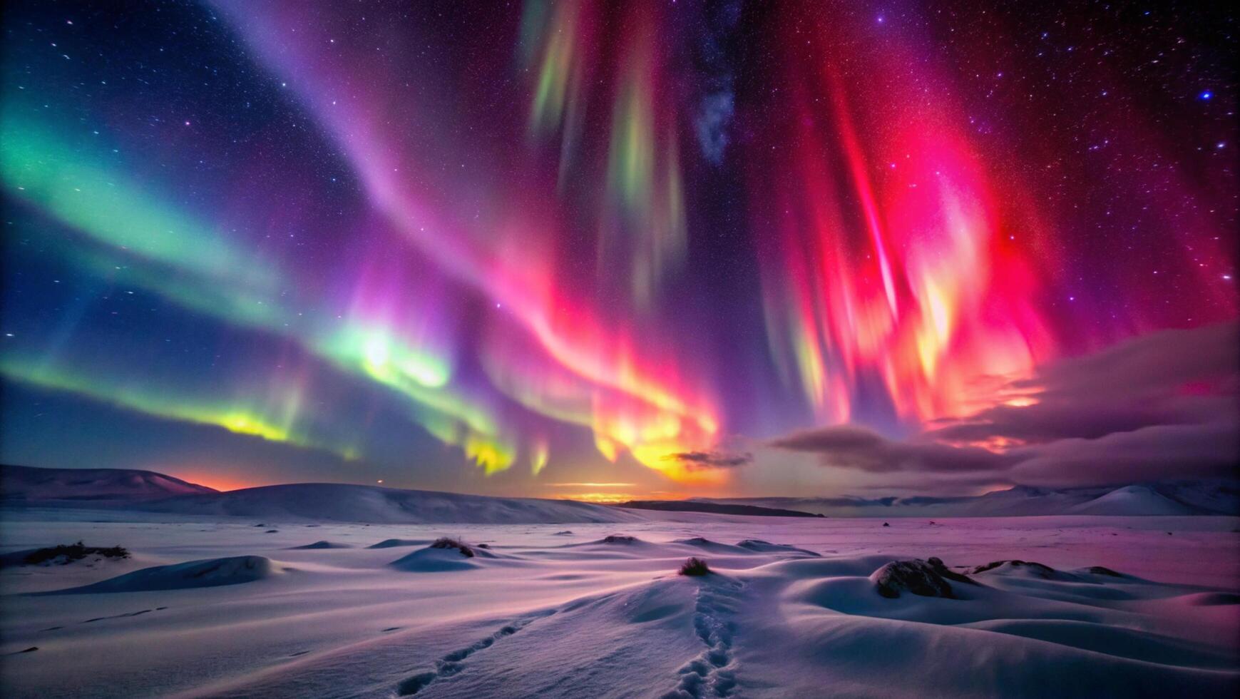 Breathtaking red and purple aurora illuminating vast landscape arctic background nature photography nighttime scenic viewpoint photo