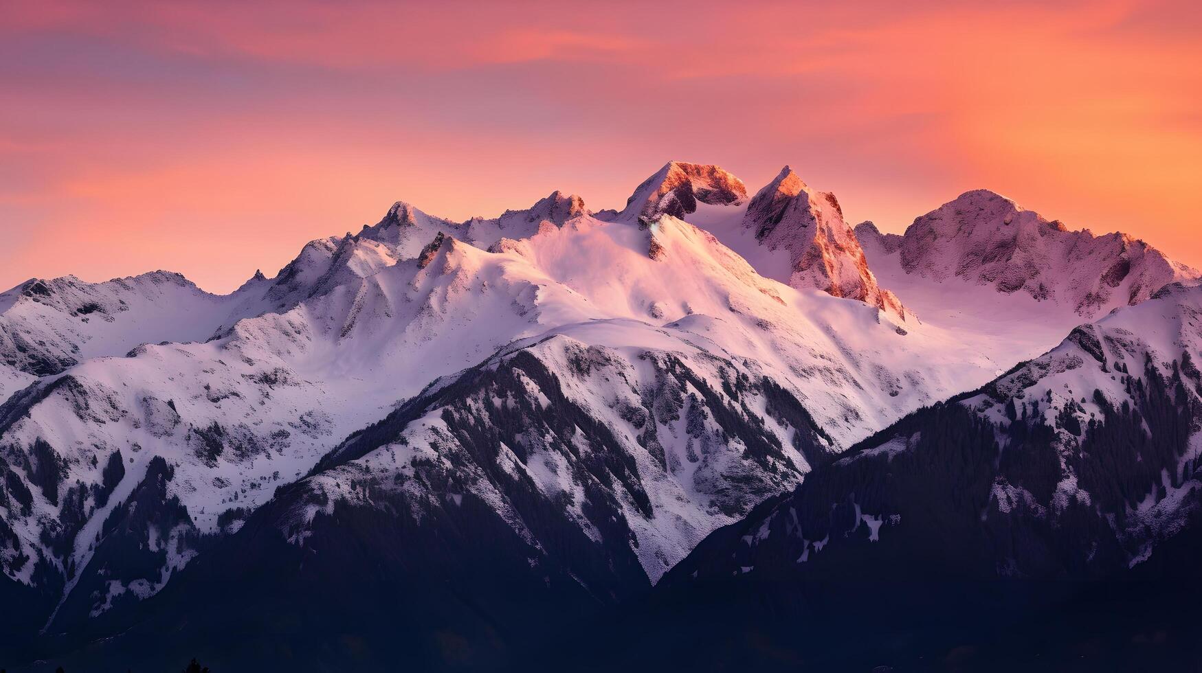 Majestic sunset over snow-capped peaks alpine region landscape photography nature's beauty elevated viewpoint tranquil essence photo