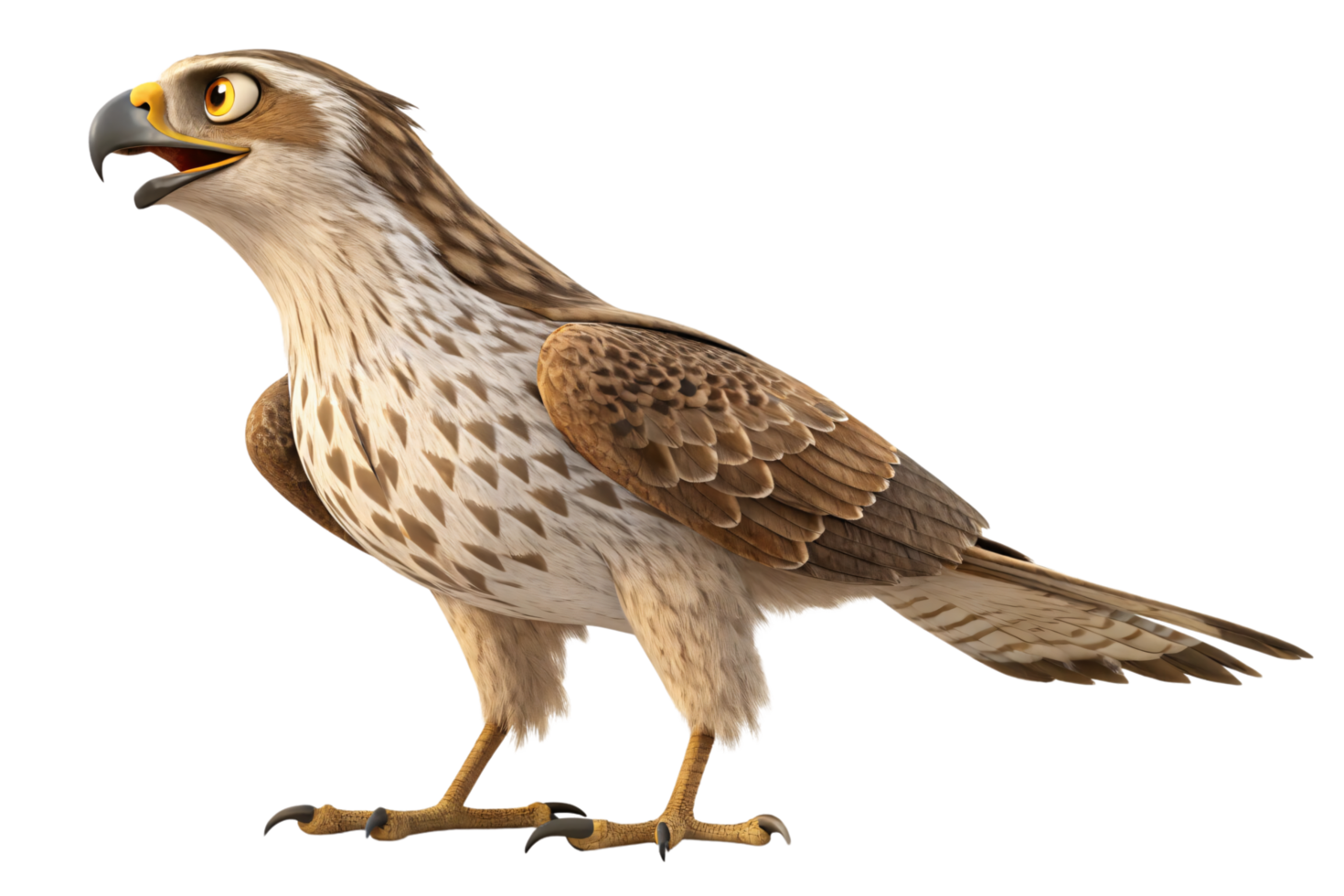An animated hawk with sharp talons and a determined expression. Its feathery detail emphasizes agility, intelligence, and a sense of action png