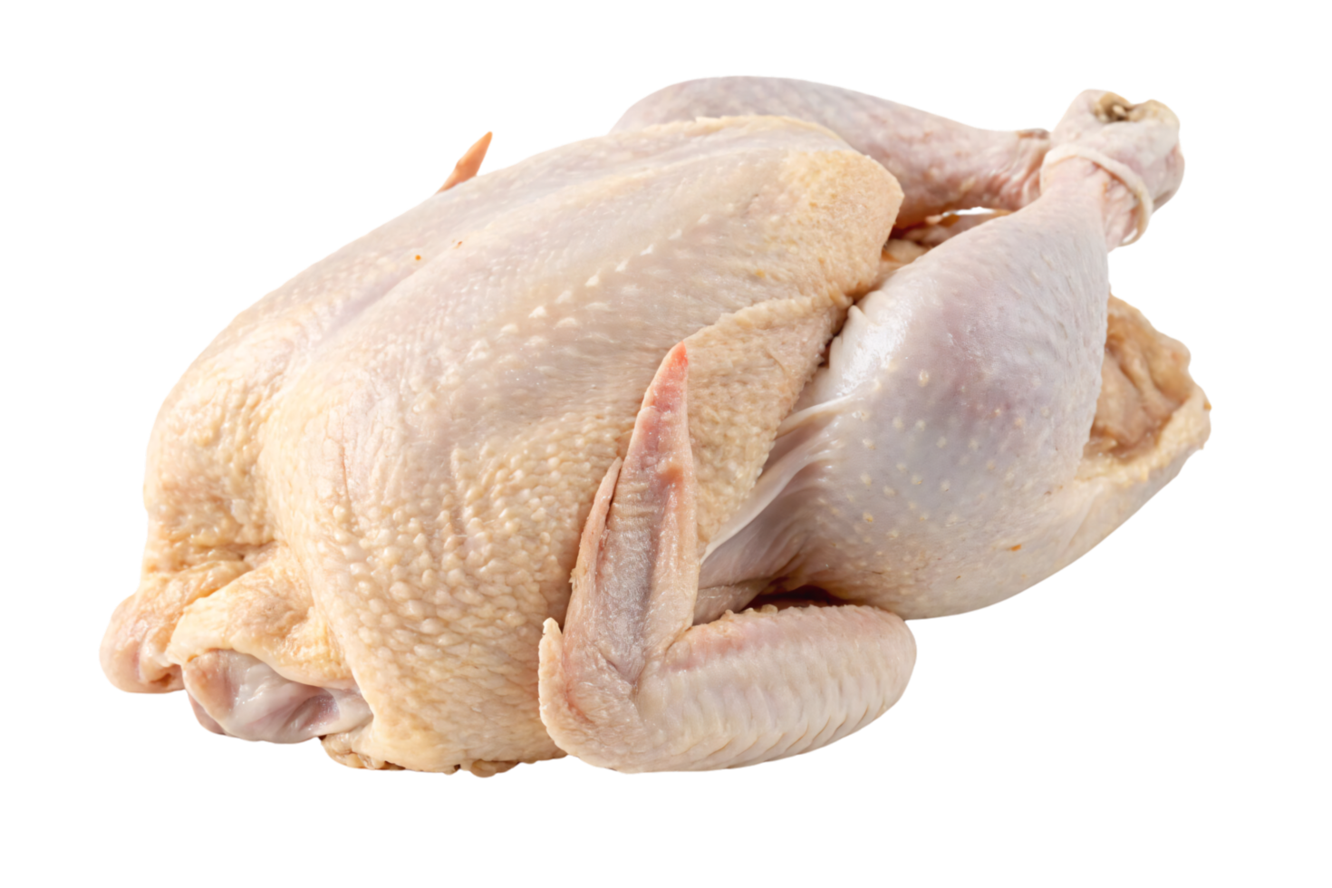 Side view of a fresh whole chicken, highlighting its natural texture and culinary versatility for roasts, stews, or casseroles png