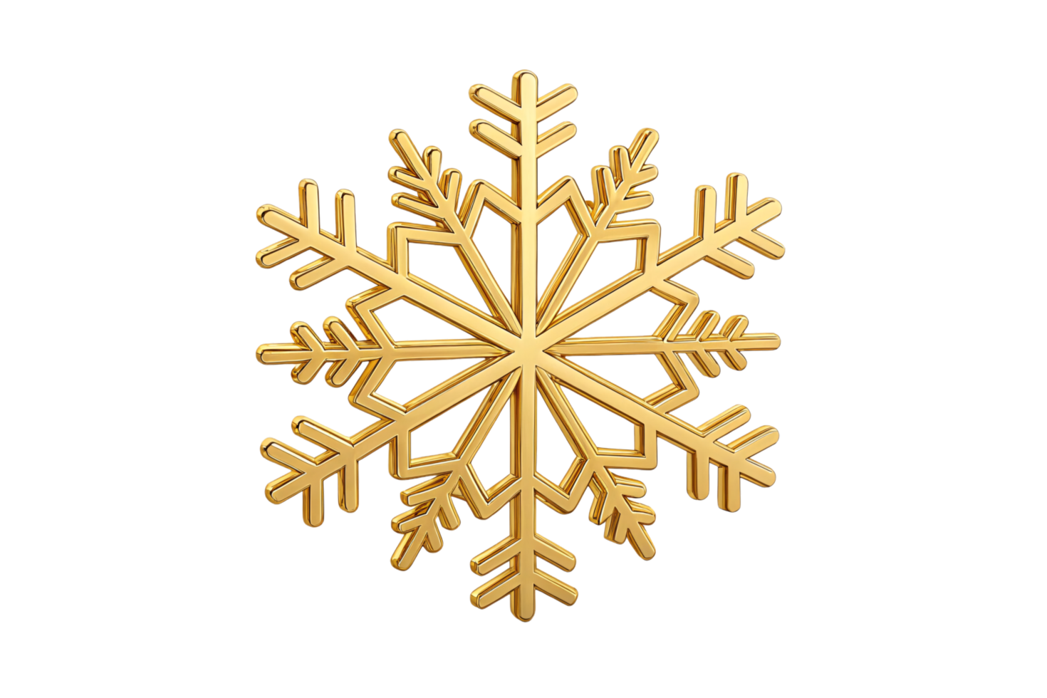 A contemporary golden snowflake with bold, interlocking branches and a visually striking pattern png