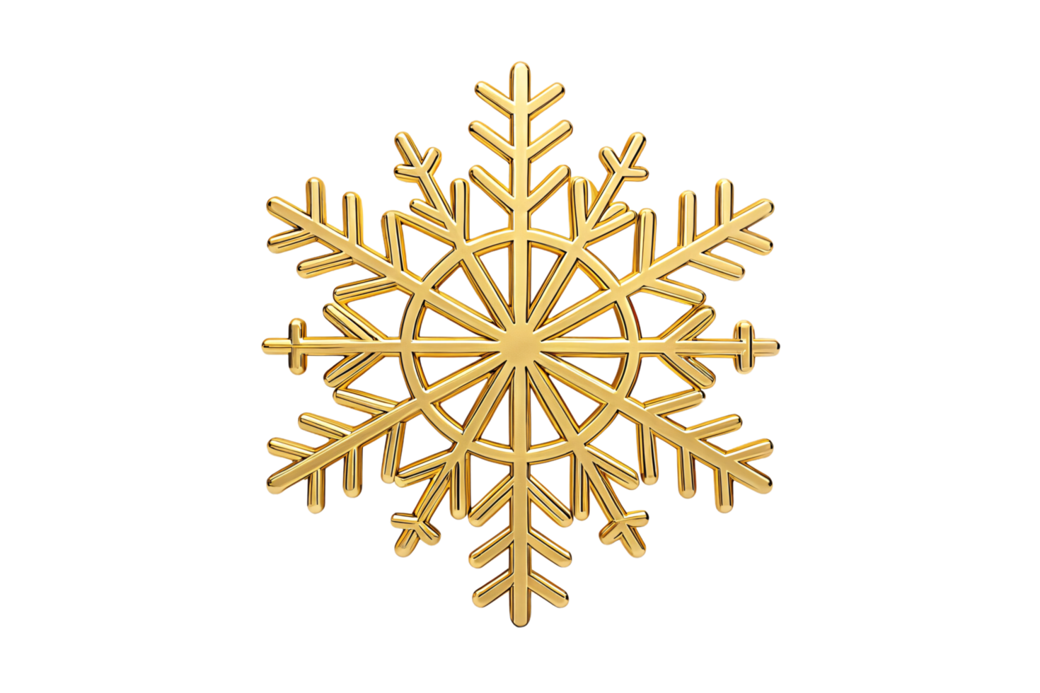 A clean and symmetrical golden snowflake design with sharp, geometric edges radiating elegance png