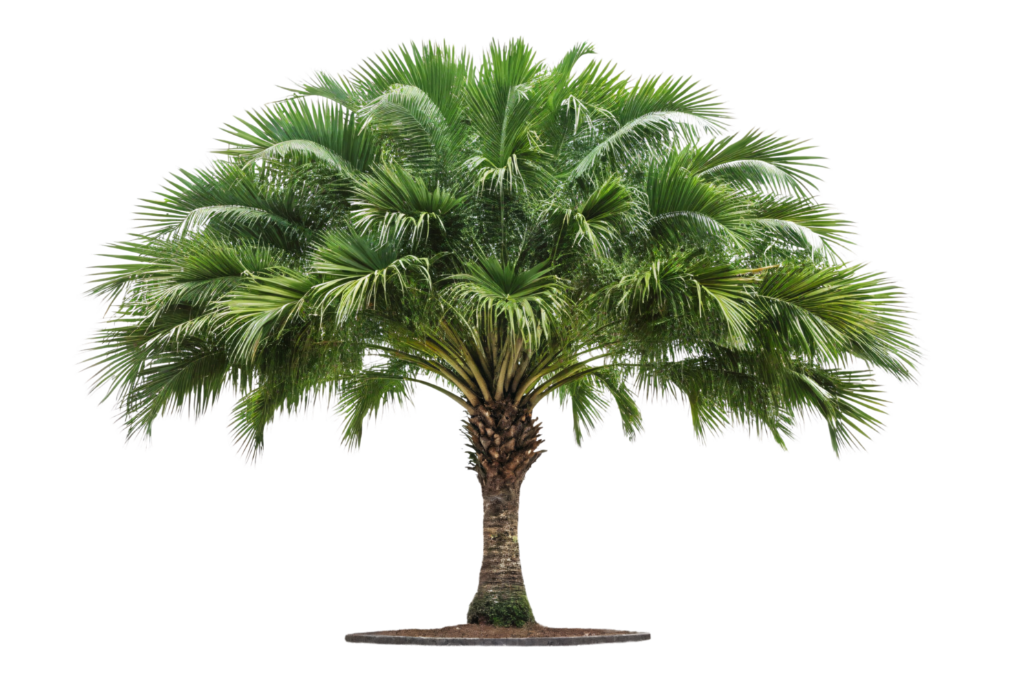 A mature palm tree with an expansive green canopy and textured trunk, offering shade and a sense of tropical luxury png