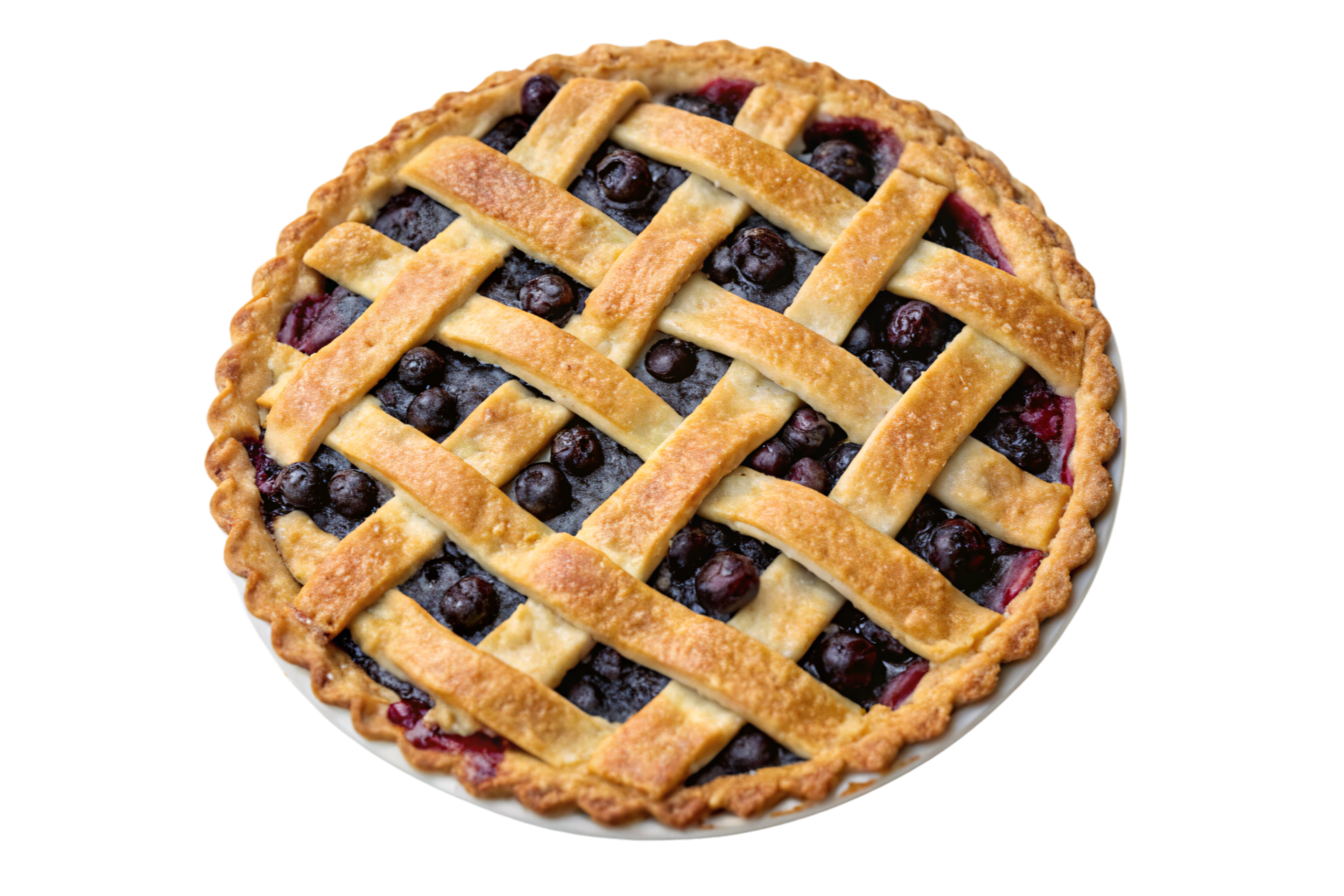 A delectable pie with a perfect lattice crust and juicy blueberries peeking through, capturing the warmth of homemade baking png