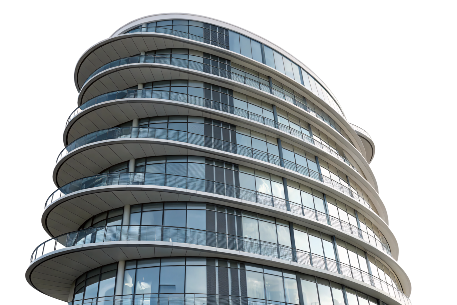 A contemporary cylindrical glass building with flowing balconies and clean lines, highlighting modern urban architecture and cutting-edge design png