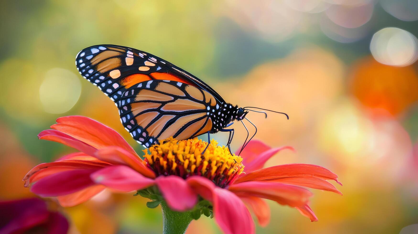A monarch butterfly on a flower in the garden photo