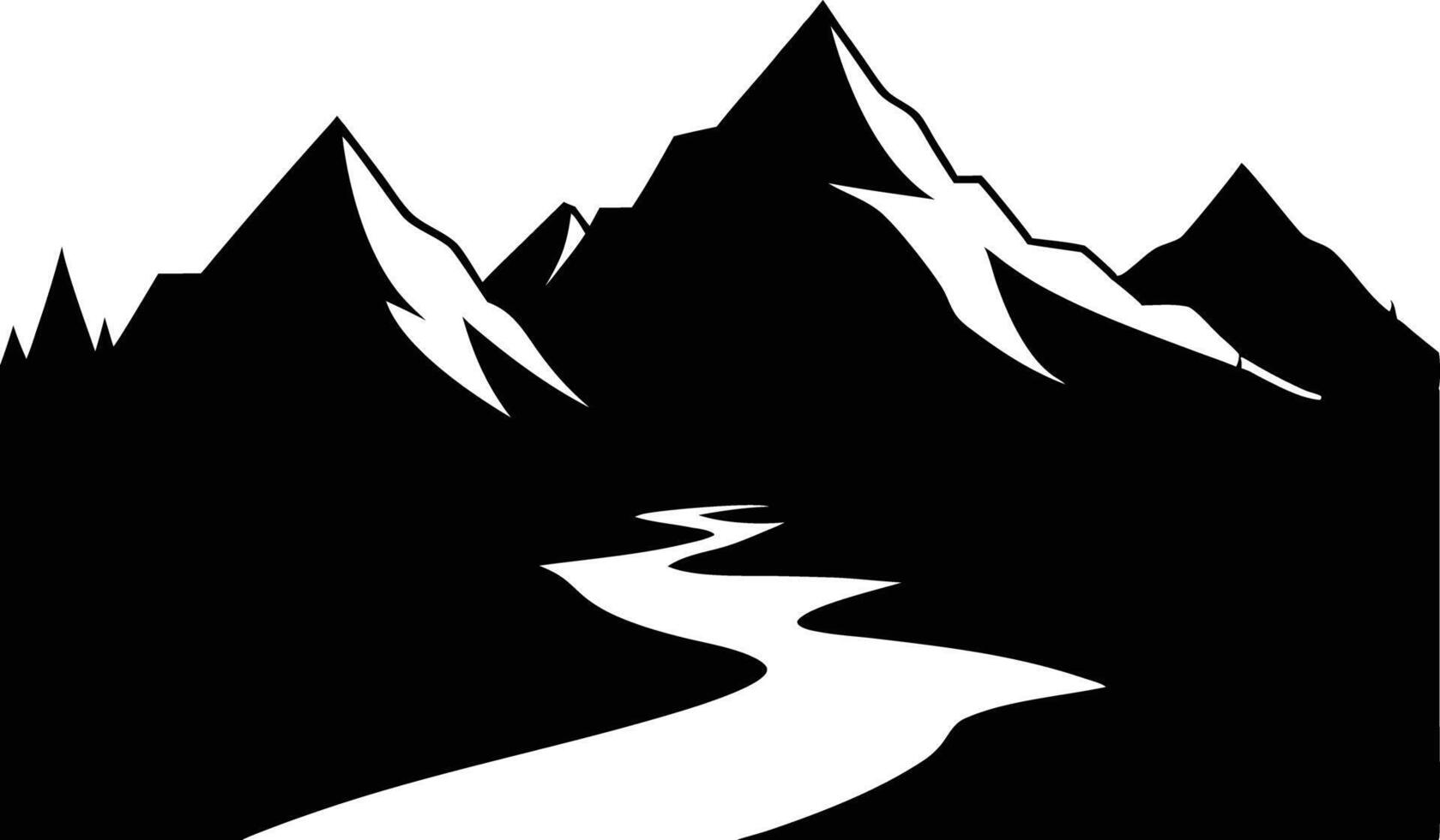 Hand-Drawn Mountain and River Silhouette vector