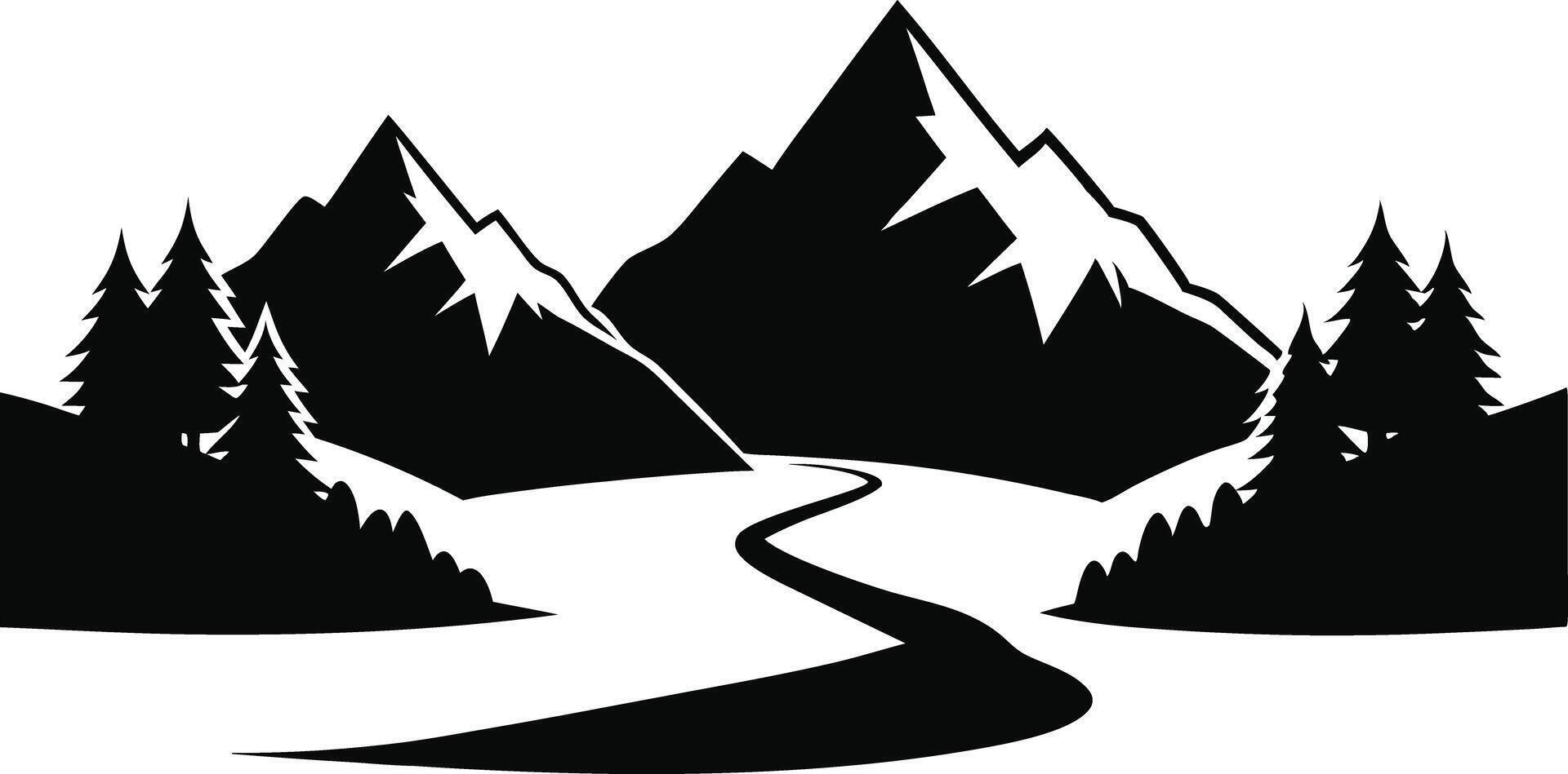 Old-Style Mountain Scenery with River vector