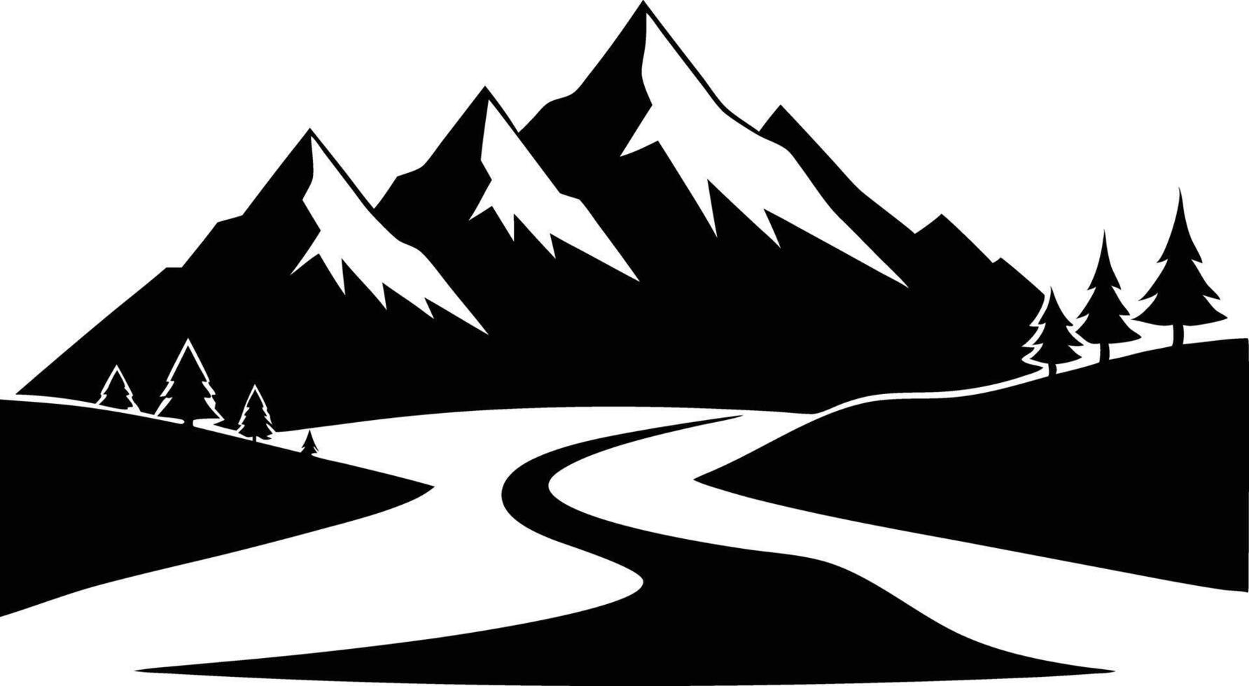 Vintage Mountain Landscape with River vector