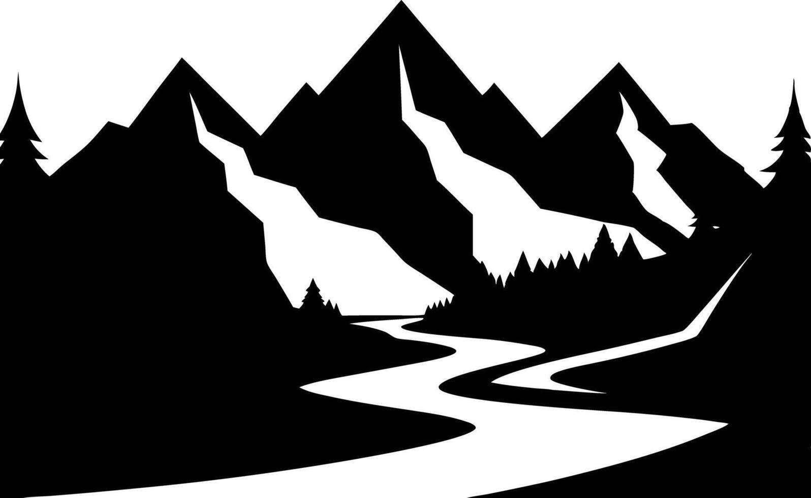 Classic Black and White Mountain Scene vector