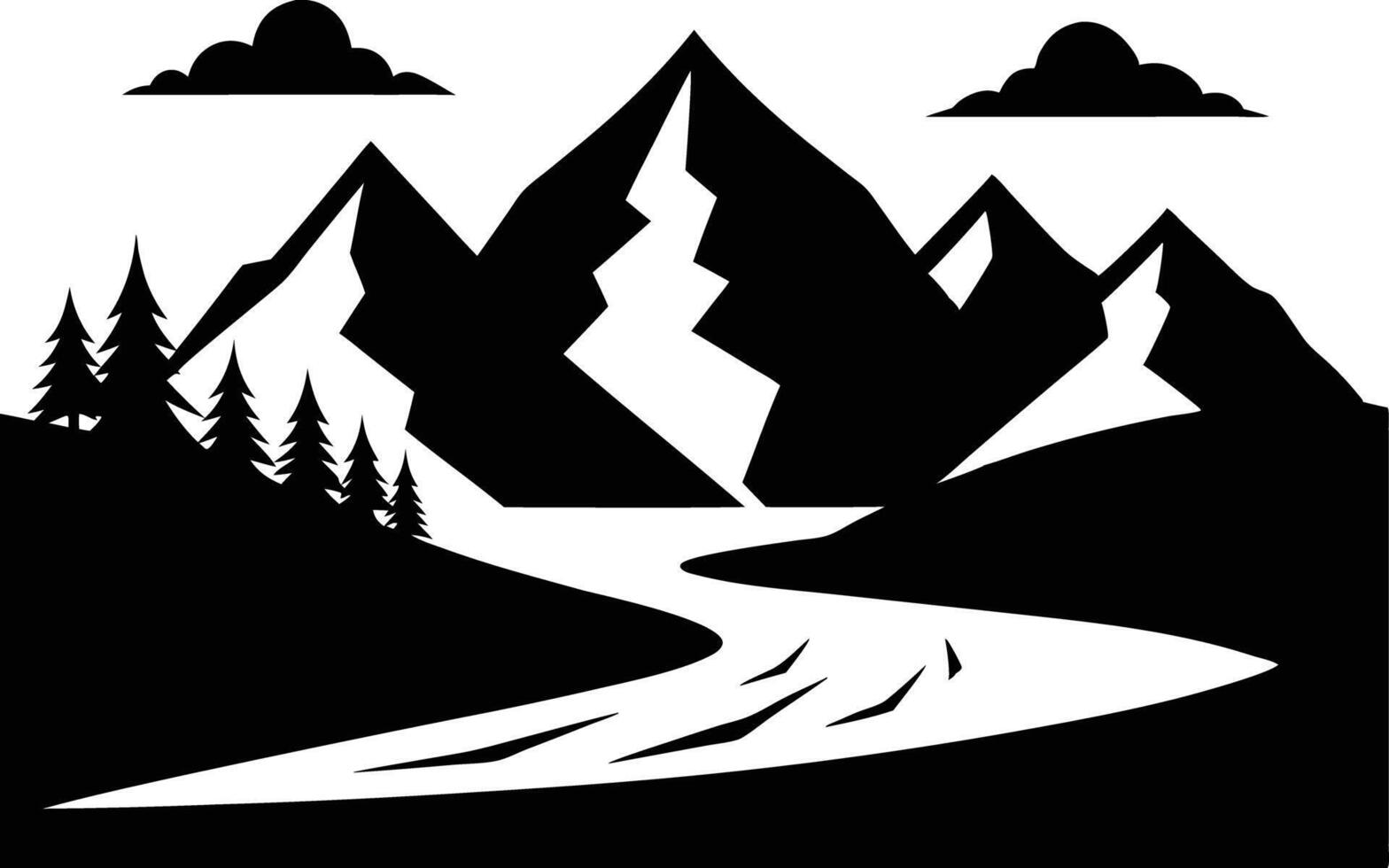 Rustic Alpine Landscape in Black and White vector