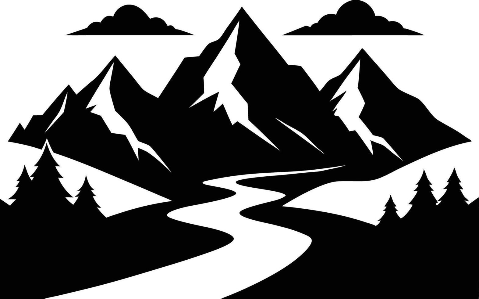 Silhouetted Peaks and Flowing River vector