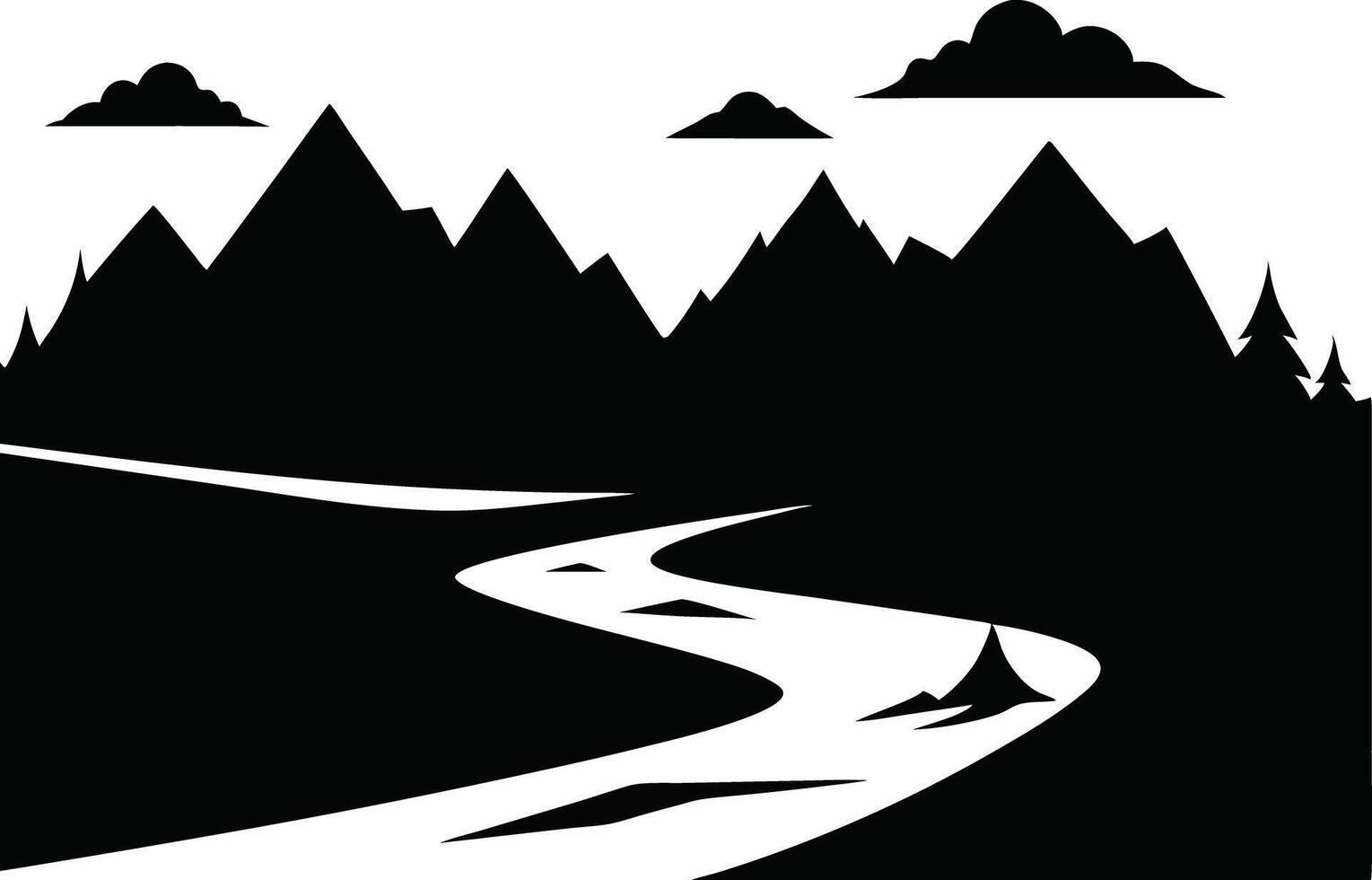 Tranquil Mountain Flow A Classic Illustration vector