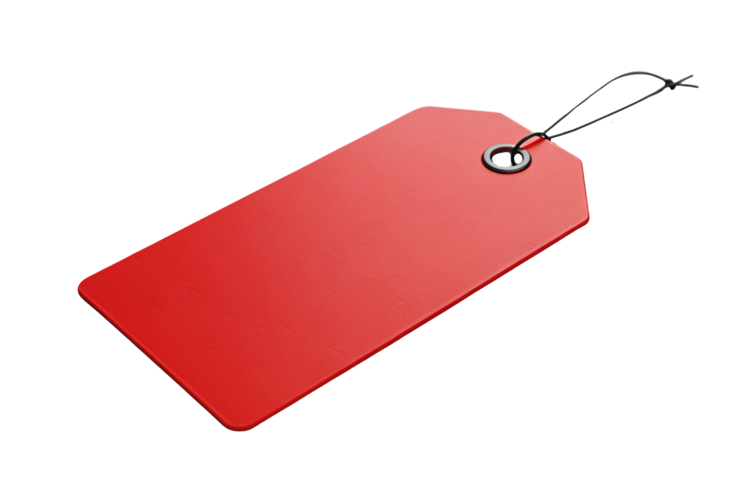 A red tag, slightly angled, emphasizing its glossy texture, and enhanced by a secure black string for an attractive yet functional appeal png