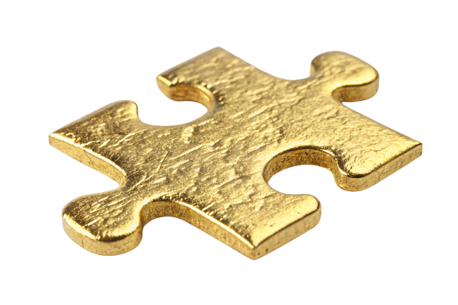 A textured gold puzzle piece, shining with a reflective surface. Its rugged texture and vibrant hue exude luxury and mystery, inviting connection and curiosity png