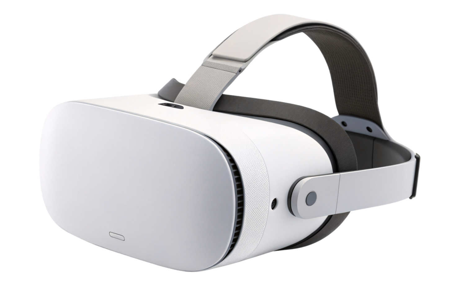 A futuristic VR device in white with smooth contours and breathable fabric, combining aesthetics and usability for all-day virtual adventures png