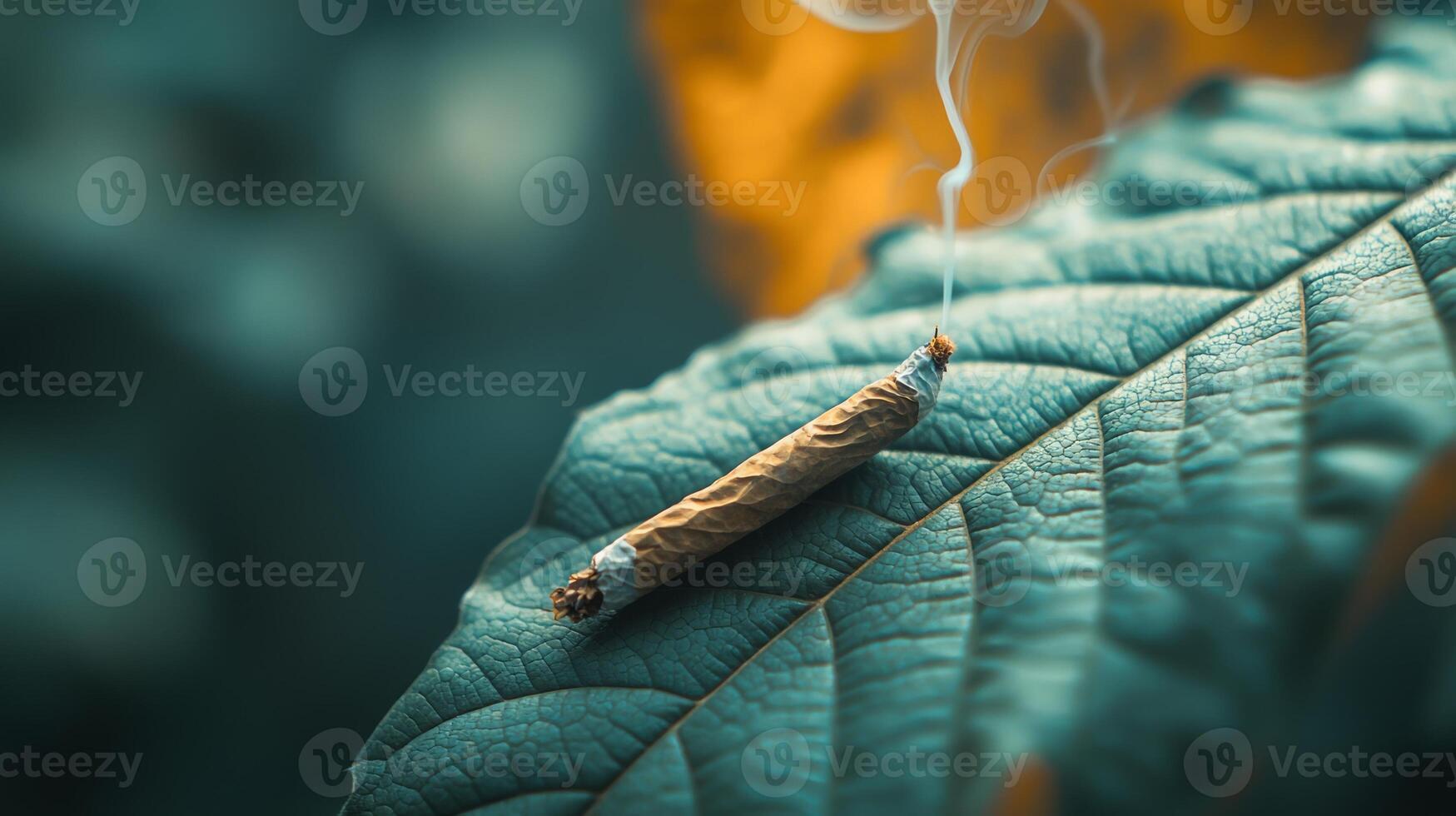 A cigarette is sitting on top of a leaf photo