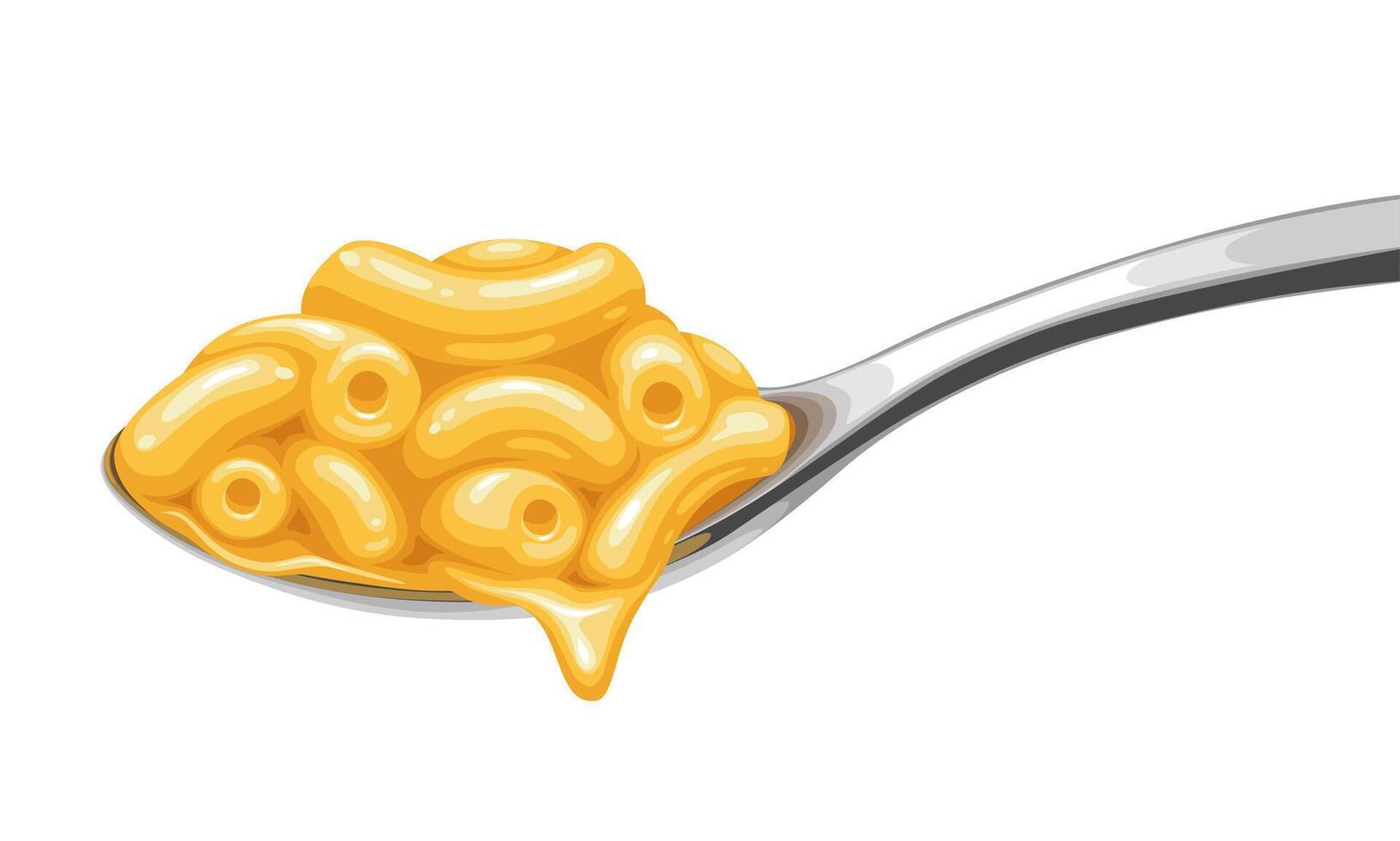 Illustration of a spoonful of macaroni pasta with cheese, isolated on a white background. vector