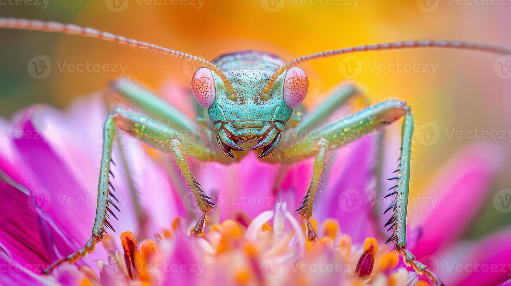A close up of a grasshopper on a flower photo