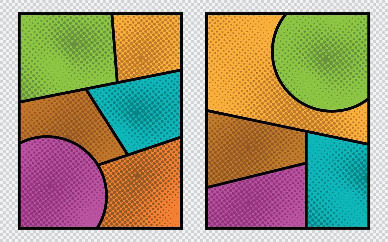 Set of colorful halftone comic manga book template. Pop art background with halftone frames and dot effects vector