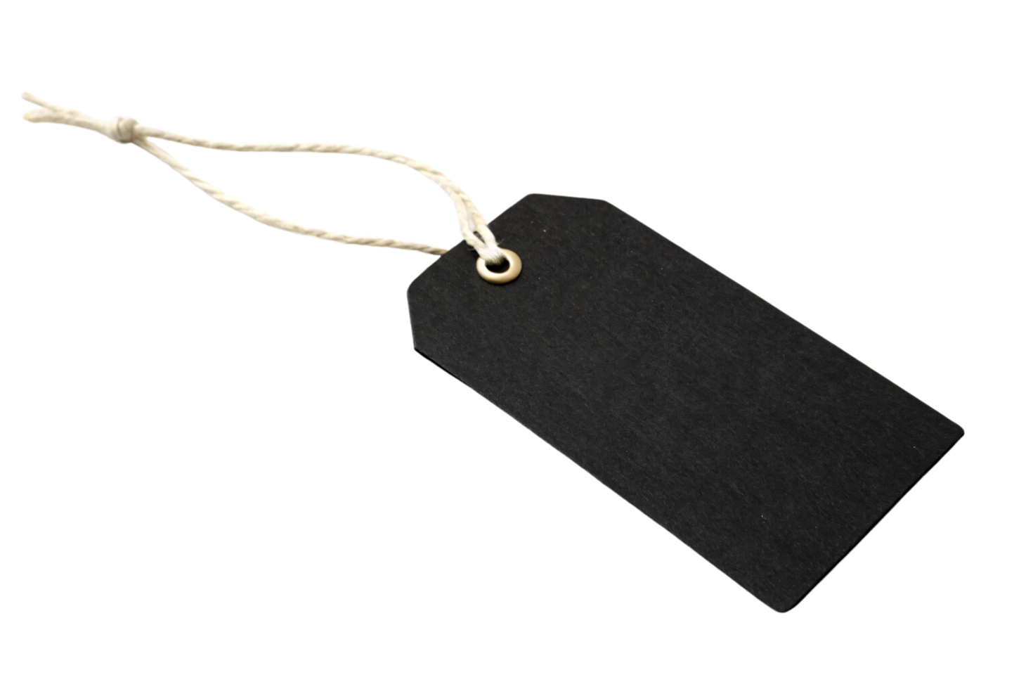 A matte black tag paired with a white string, exuding elegance and simplicity, suitable for high-end branding or gifting png