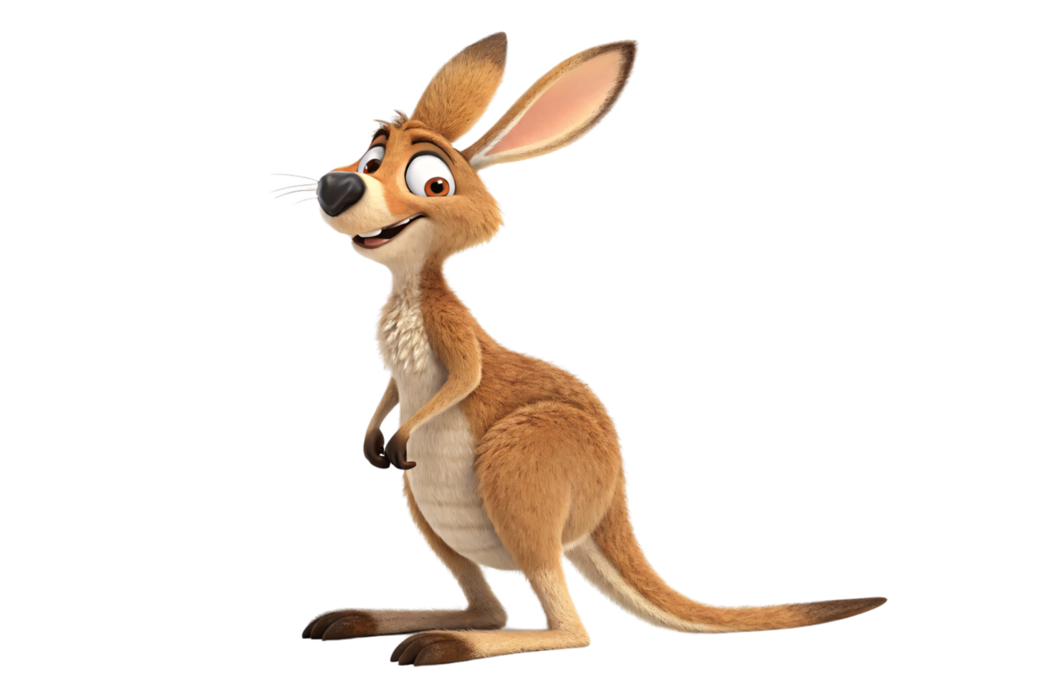 A kangaroo leans slightly forward, sporting an excited expression. The detailed fur and smooth animation style give it an endearing look png