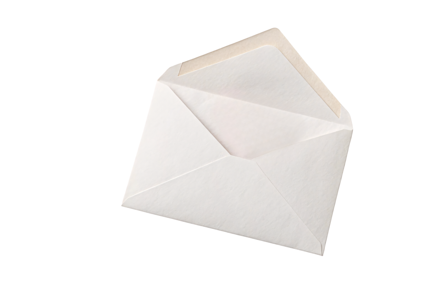 A simple classic white envelope, partially open to reveal a cream-colored lining, suggesting an important letter inside png