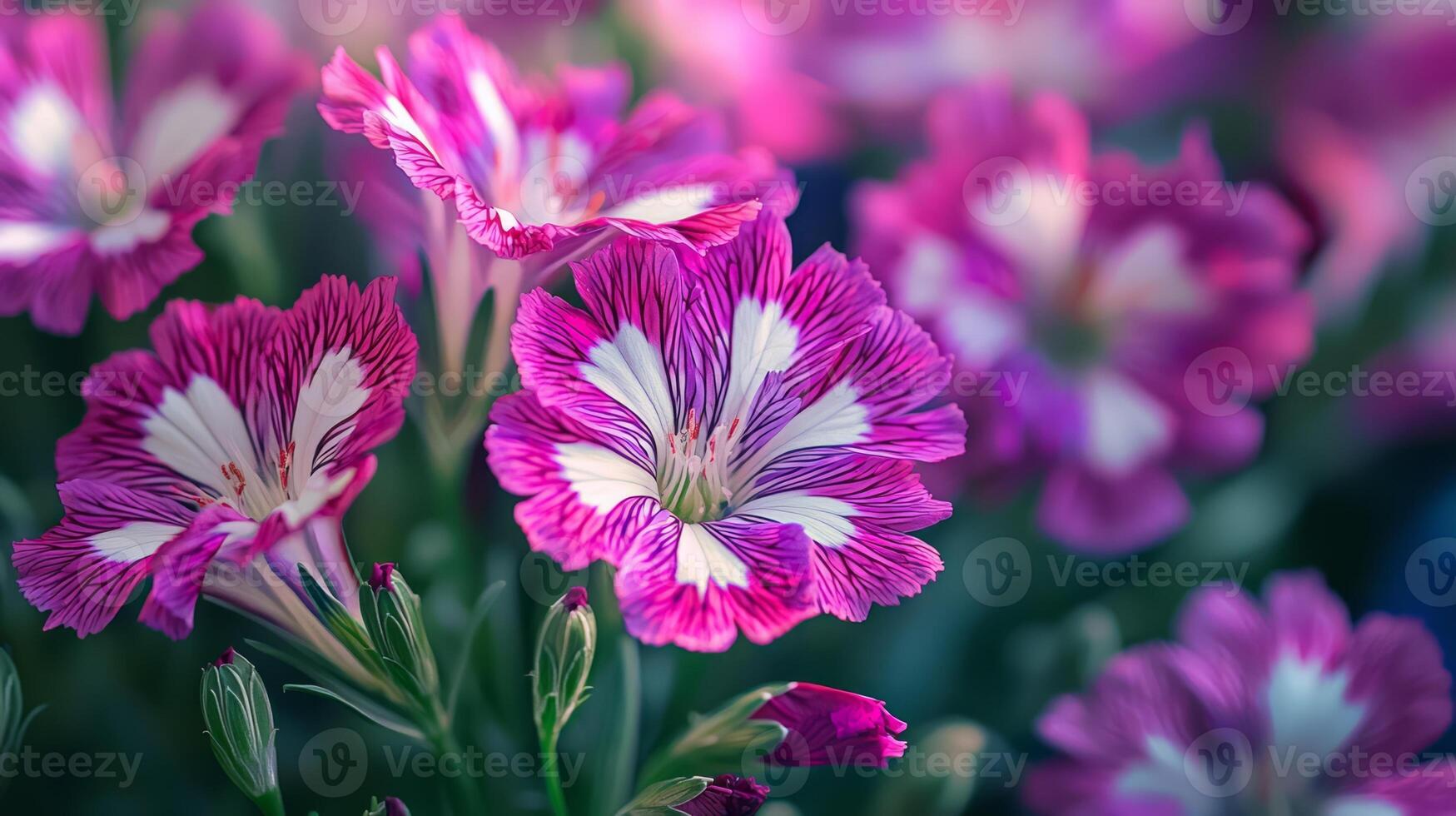 Purple and white flowers are blooming in the garden photo