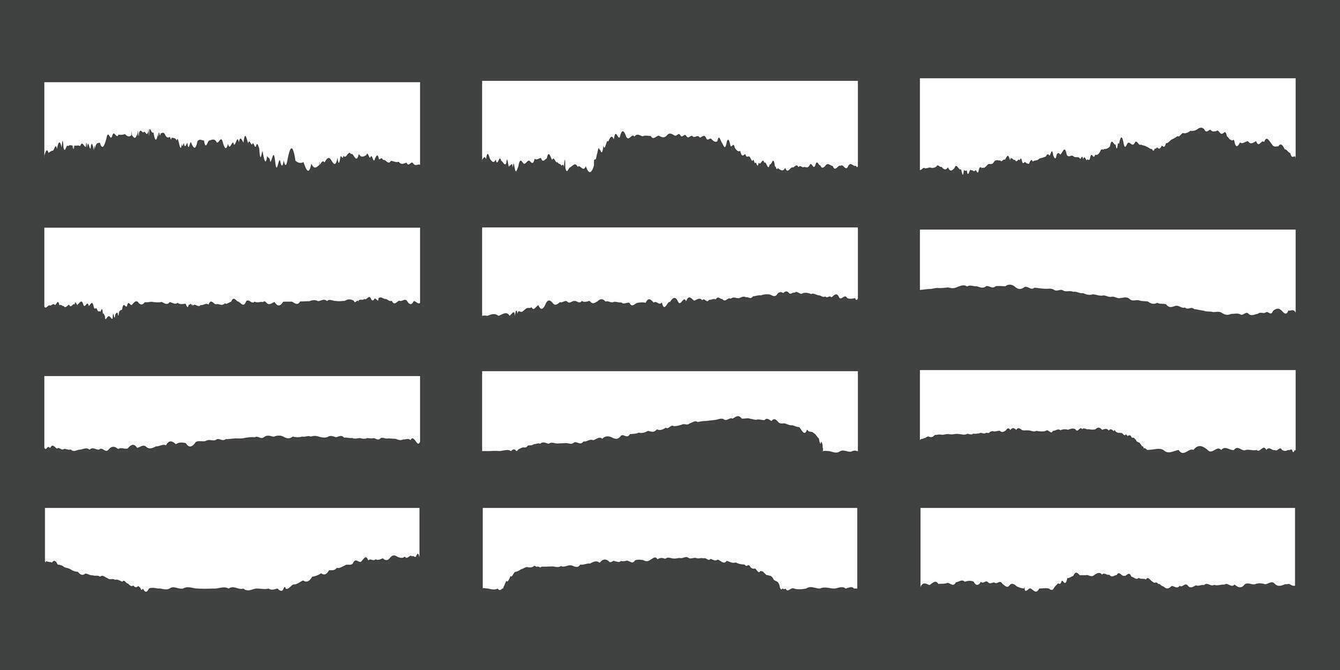 Collection of twelve unique horizontal torn ripped paper sheets. vector