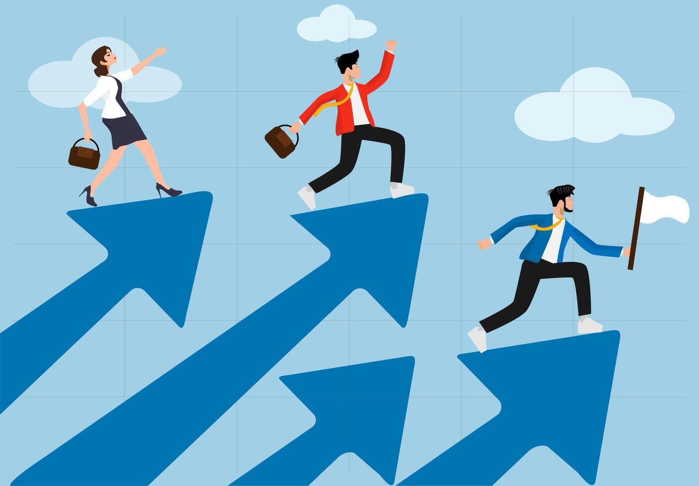 Financial growth, innovation boosts profits or sales, earnings, developing business concepts towards success, entrepreneurs riding the arrow of growth, increasing investment income or stock market vector