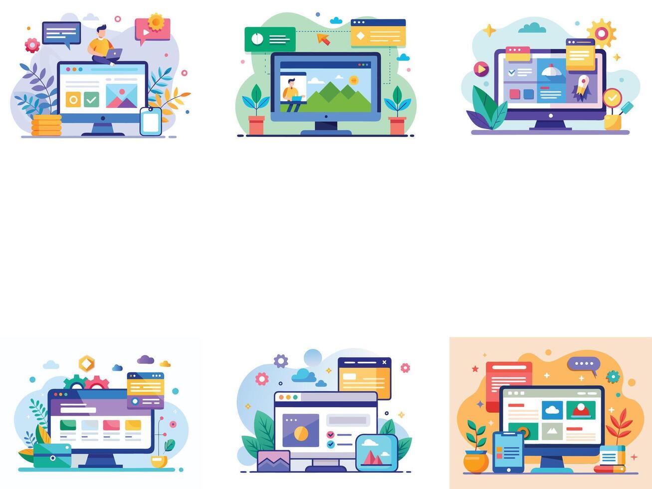 Set of modern website illustration design vector